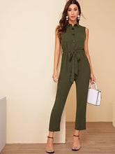 Load image into Gallery viewer, Buttoned Pocket Patched Belted Utility Jumpsuit