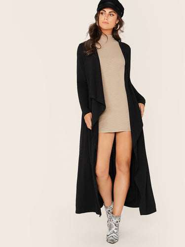 Solid Waterfall Neck Longline Coat