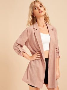 Notch Collar Roll Tab Sleeve Coat