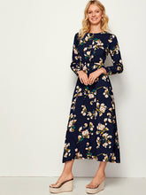 Load image into Gallery viewer, Allover Floral Print Elastic Waist Plicated Dress