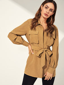 Pocket Patched Self Belted Utility Coat