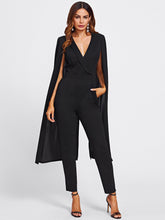 Load image into Gallery viewer, Cape Sleeve Surplice Wrap Tailored Jumpsuit