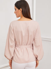 Load image into Gallery viewer, Solid Bishop Sleeve Belted Top