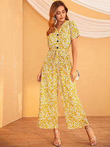 Floral Print Belted Jumpsuit