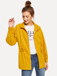 Drawstring Waist Zip Up Jacket