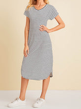 Load image into Gallery viewer, Black And White Striped Tee Dress