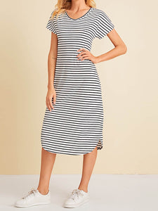 Black And White Striped Tee Dress