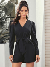 Load image into Gallery viewer, Solid Tie Front V Neck Romper