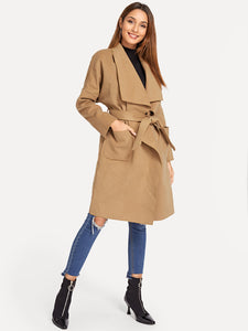 Drop Shoulder Drape Collar Wrap Coat