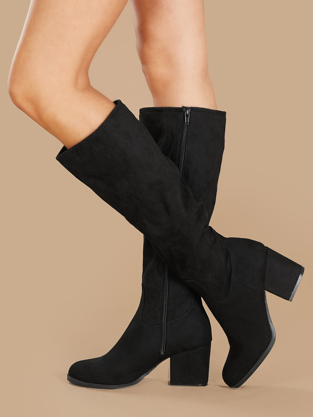 Plain Suede Knee High Boots