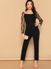 Load image into Gallery viewer, 3D Applique Mesh Sleeve Tailored Jumpsuit