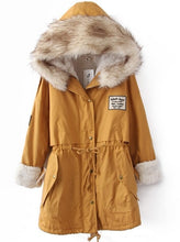 Load image into Gallery viewer, Yellow Fur Hooded Zipper Embellished Fleece Inside Military Coat