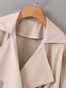 Dual Pocket Roll Up Sleeve Drawstring Trench Coat