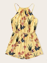 Load image into Gallery viewer, Elastic Waist Floral Print Halter Romper