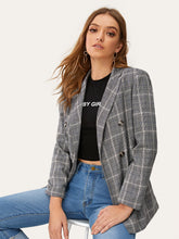 Load image into Gallery viewer, Notch Collar Double Breasted Plaid Blazer