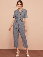 Load image into Gallery viewer, Notched Collar Buttoned Belted Jumpsuit