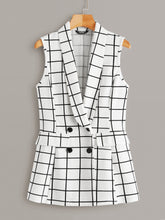 Load image into Gallery viewer, Shawl Collar Flap Detail Grid Print Blazer