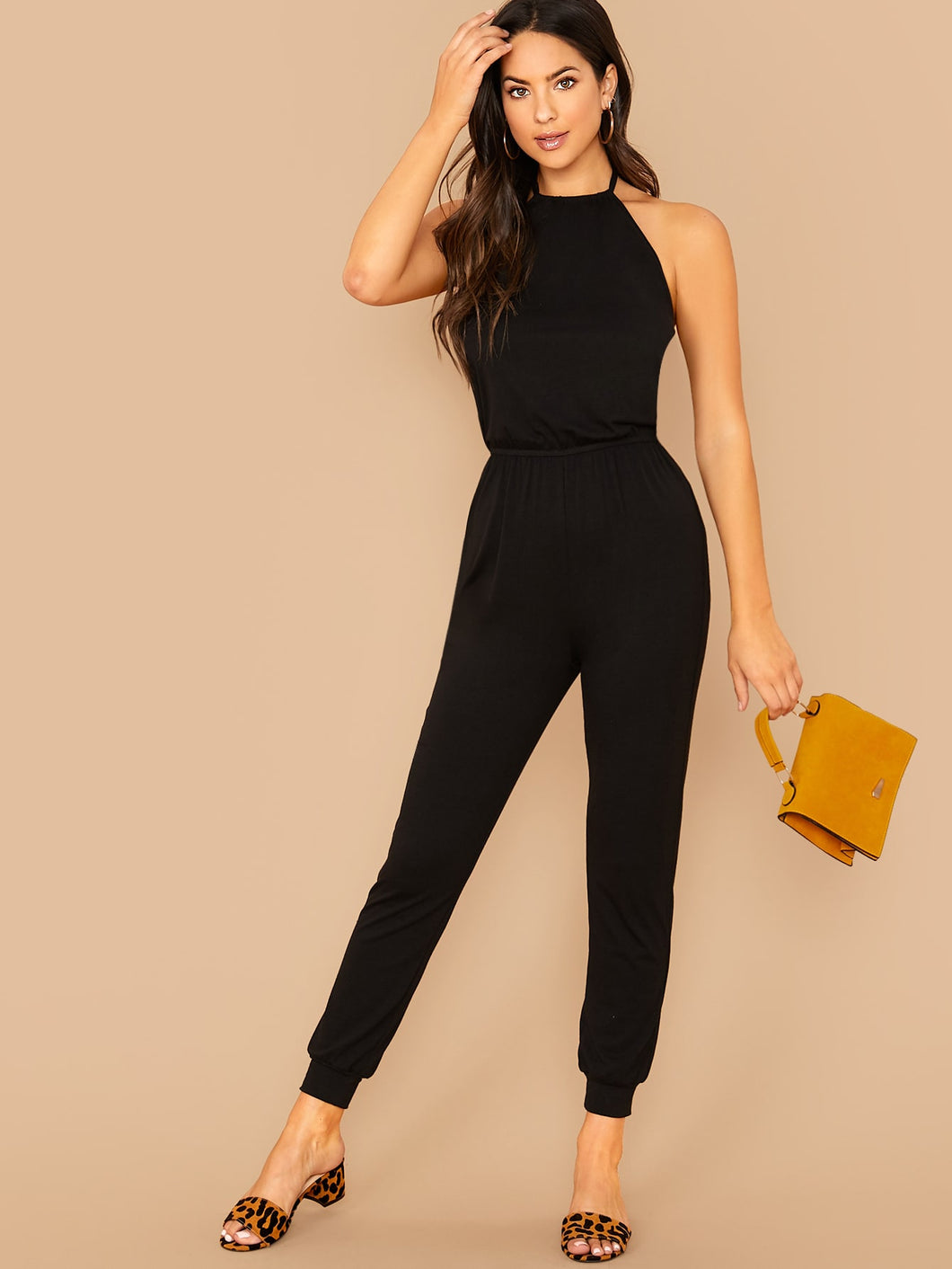 Solid Tie Back Carrot Jumpsuit