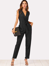 Load image into Gallery viewer, Zip Back Shawl Collar Knot Jumpsuit