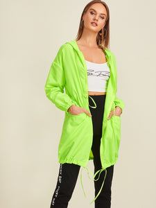 Drawstring Neon Yellow Windbreaker Coat