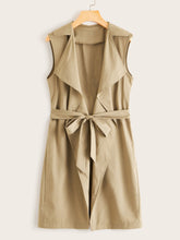 Load image into Gallery viewer, Waterfall Collar Belted Sleeveless Trench Coat