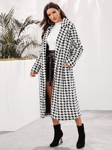 Houndstooth Lapel Longline Coat