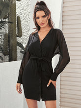 Load image into Gallery viewer, Belted Button Front Contrast Mesh Dress