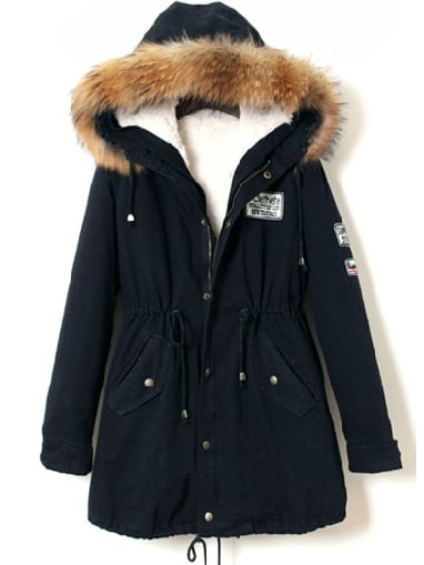 Faux Fur Trim Hooded Drawstring Parka