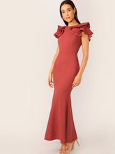 Load image into Gallery viewer, Solid Ruffle Trim Fishtail Hem Bodycon Dress