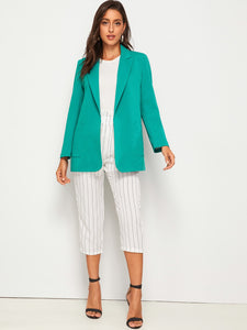 Solid Notched Double Pocket Blazer