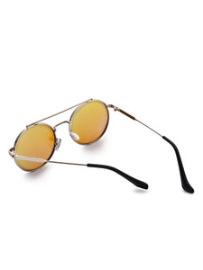 Blue Flat Lens Double Bridge Round Sunglasses