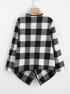 Gingham Plaid Waterfall Neck Coat