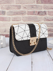 Geometric Print Flap Chain Bag