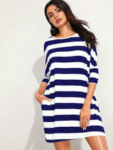 Load image into Gallery viewer, Batwing Sleeve Striped Dress