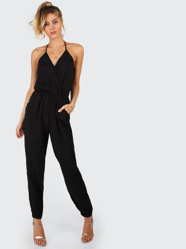 Surplice Self Tie Halter Jumpsuit