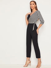 Load image into Gallery viewer, Striped Asymmetrical Tie Side Jumpsuit