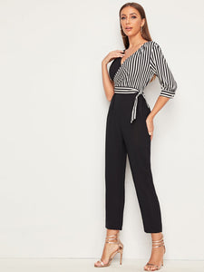 Striped Asymmetrical Tie Side Jumpsuit