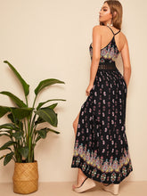 Load image into Gallery viewer, Lace Detail Waist Tribal Split Thigh Slip Dress