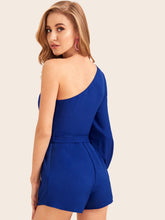 Load image into Gallery viewer, One Shoulder Solid Belted Romper