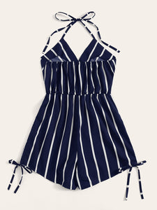 Surplice Striped Drawstring Side Halter Playsuit