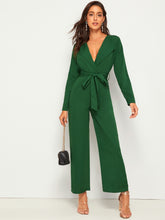 Load image into Gallery viewer, Self Tie Waterfall Neck Wide Leg Jumpsuit