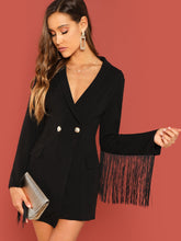 Load image into Gallery viewer, Fringe Trim Double Breasted Fitted Coat