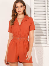 Load image into Gallery viewer, Button Front Belted Cargo Romper