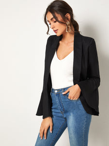 Flounce Sleeve Shawl Collar Blazer