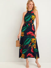 Load image into Gallery viewer, Floral Print Tie Back Belted Maxi Dress