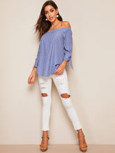 Load image into Gallery viewer, Off Shoulder Knotted Striped Top