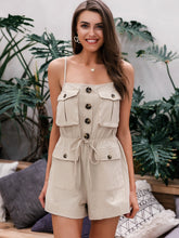 Load image into Gallery viewer, Simplee Button Front Drawstring Waist Utility Cami Romper