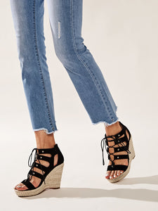 Open Toe Lace-up Front Espadrille Wedges