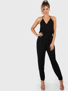 Surplice Self Tie Halter Jumpsuit