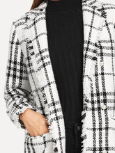 Load image into Gallery viewer, Notch Collar Frayed Edge Plaid Longline Tweed Coat